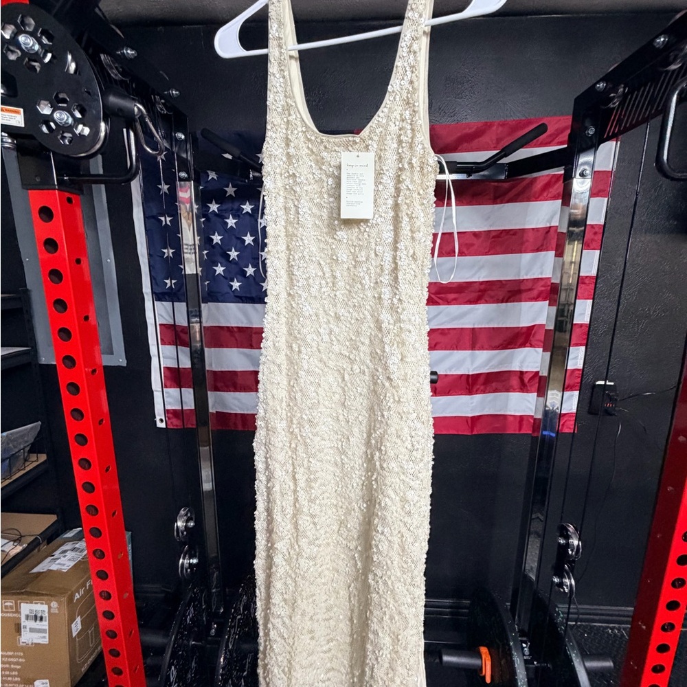 Sleeveless Cream Sequin Maxi Dress